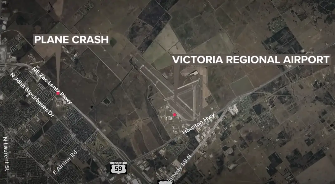 Lugar del accidente aéreo en Victoria, Texas
