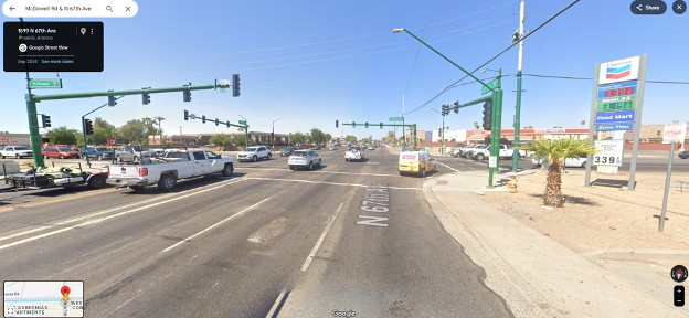 67th Avenue and McDowell Road intersection aerial view